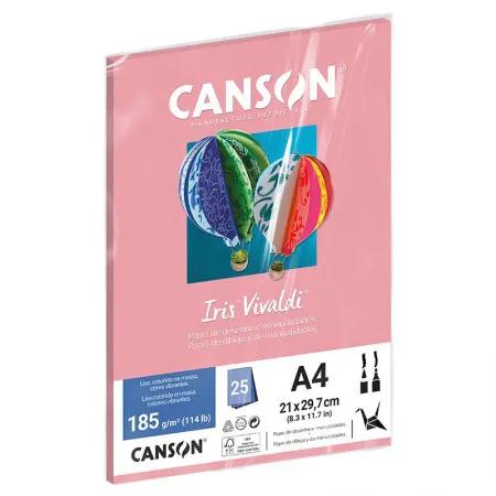 Papel Color Vivaldi A4 185g Rosa Claro com 25 folhas - Canson
