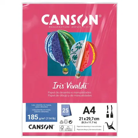 Papel Color Vivaldi A4 185g Rosa Escuro com 25 folhas - Canson