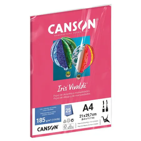 Papel Color Vivaldi A4 185g Rosa Escuro com 25 folhas - Canson