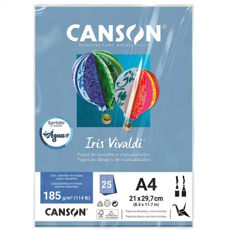 Papel Color Vivaldi A4 185g Sortido Água com 25 folhas - Canson
