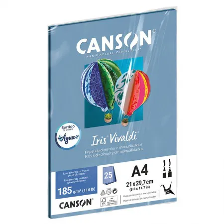 Papel Color Vivaldi A4 185g Sortido Água com 25 folhas - Canson