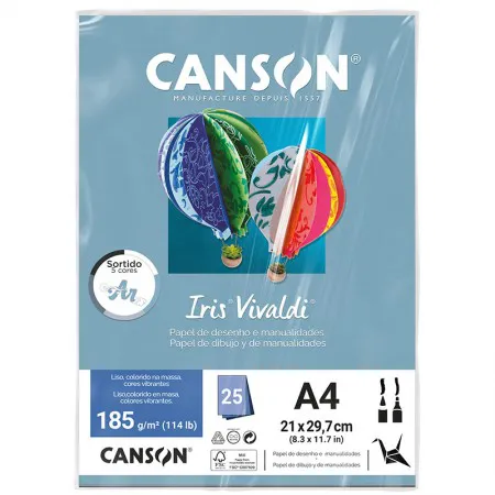 Papel Color Vivaldi A4 185g Sortido Ar com 25 folhas - Canson