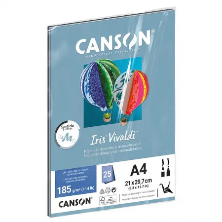 Papel Color Vivaldi A4 185g Sortido Ar com 25 folhas - Canson