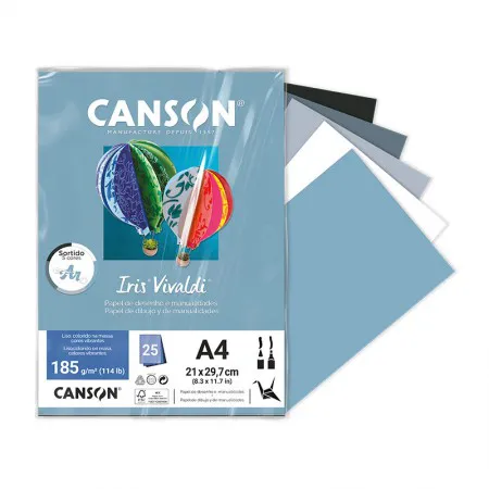 Papel Color Vivaldi A4 185g Sortido Ar com 25 folhas - Canson