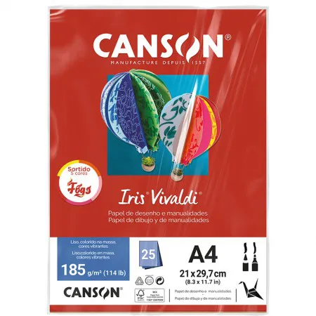 Papel Color Vivaldi A4 185g Sortido Fogo com 25 folhas Canson