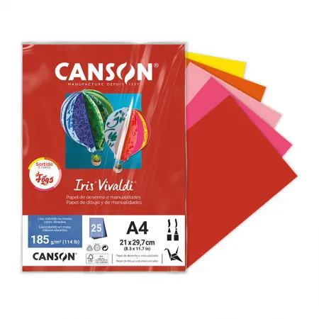 Papel Color Vivaldi A4 185g Sortido Fogo com 25 folhas Canson