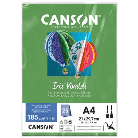 Papel Color Vivaldi A4 185g Verde Claro com 25 folhas - Canson
