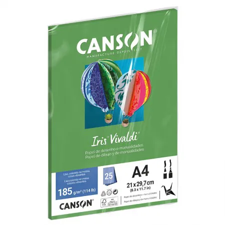 Papel Color Vivaldi A4 185g Verde Claro com 25 folhas - Canson