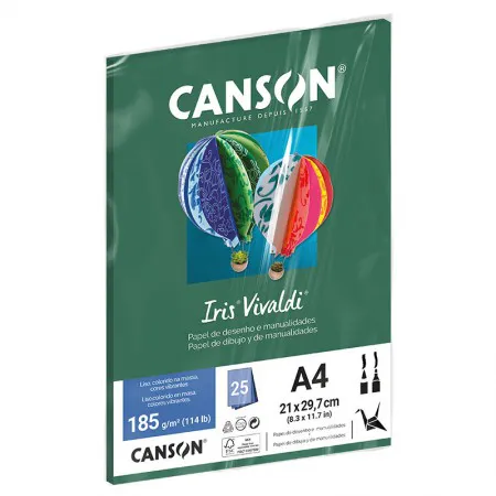 Papel Color Vivaldi A4 185g Verde Escuro com 25 folhas - Canson