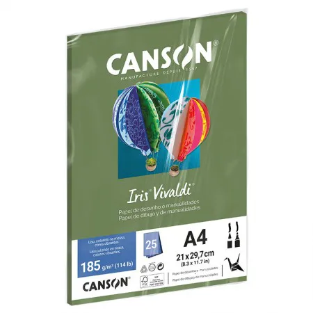 Papel Color Vivaldi A4 185g Verde Safari com 25 folhas - Canson