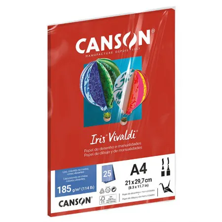 Papel Color Vivaldi A4 185g Vermelho com 25 folhas - Canson