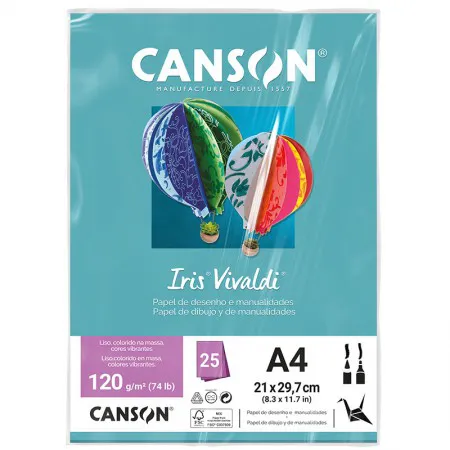 Papel Color Vivaldi A4 120g Azul Turquesa com 25 folhas - Canson