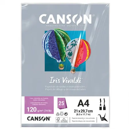 Papel Color Vivaldi A4 120g Cinza com 25 folhas - Canson