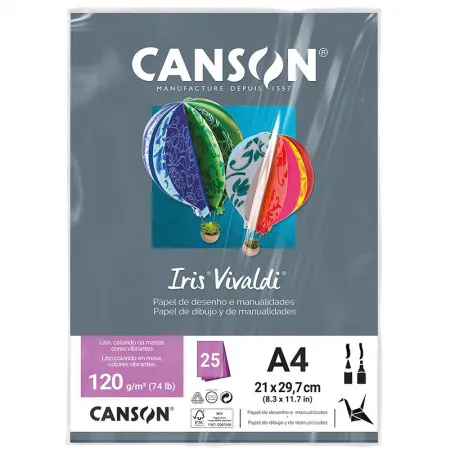 Papel Color Vivaldi A4 120g Cinza Escuro com 25 folhas - Canson