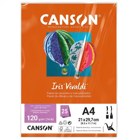 Papel Color Vivaldi A4 120g Laranja com 25 folhas - Canson