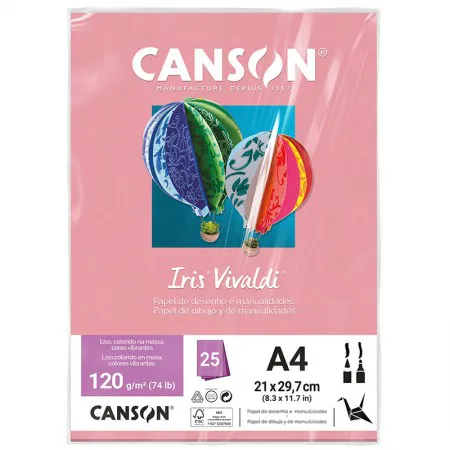 Papel Color Vivaldi A4 120g Rosa Claro com 25 folhas - Canson