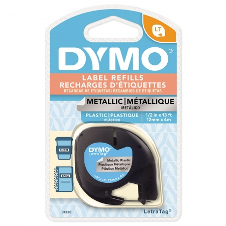 Fita para rotulador LetraTag prata com escrita preta 12mm - 91338 - Dymo