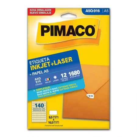 Etiqueta inkjet/laser A5Q916 com 12 folhas - Pimaco