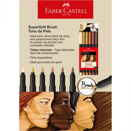 Caneta hidrográfica Supersoft Brush tons de pele com 6 unidades 15.0706SOFTTP - Faber-Castell