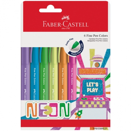 Caneta hidrográfica Fine Pen Neon FPB/ES6NEZF com 6 unidades - Faber-Castell