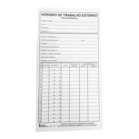 Ficha horário de trabalho externo - com 100 folhas - Tamoio