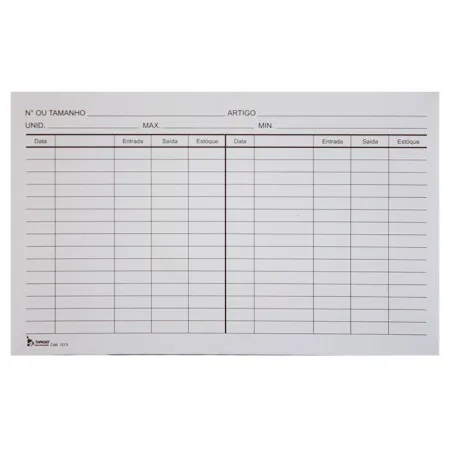 Ficha de estoque 5X8 - com 100 folhas - Tamoio