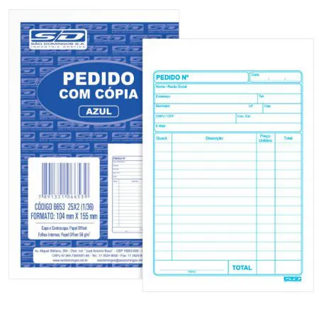 Pedido 2 vias azul 25x2 104x143mm 50 folhas 10062 - SD/Animativa