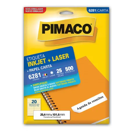 Etiqueta inkjet/laser carta 6281 com 25 folhas - Pimaco