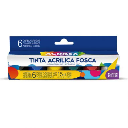Tinta acrílica fosca 6 cores 15ml - 03506 - Acrilex
