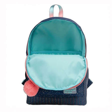 Mochila escolar grande sem roda - 336718 - Académie Dots Azul - Tilibra