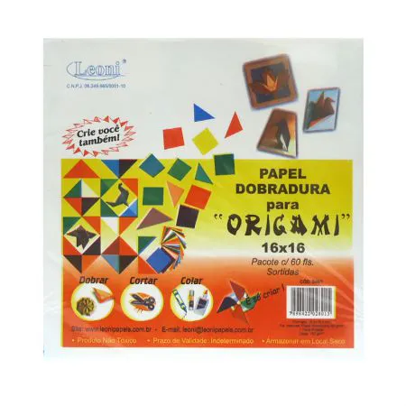 Papel origami 16x16 com 60 folhas - Leoni