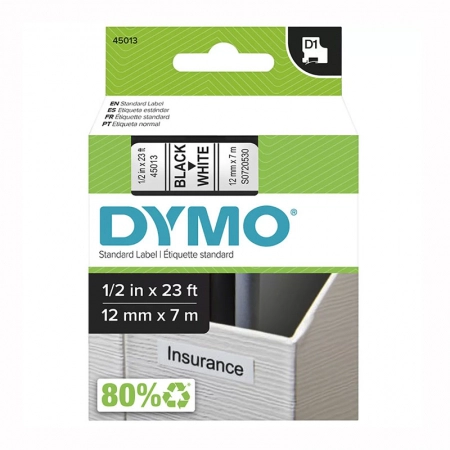Fita para rotulador branca com escrita preta 12mm - 45013 - Dymo