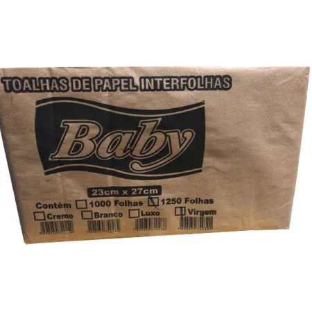 Papel toalha interfolha 2 dobras 100% Celulose 23x27 com 1250 fls - Baby