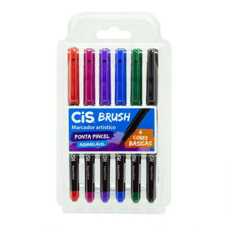 Caneta pincel Brush Aquarelável - com 6 cores básicas - Cis