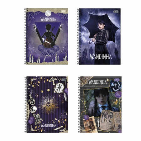 Caderno espiral capa dura universitário 1x1 80 folhas Wandinha - Tilibra