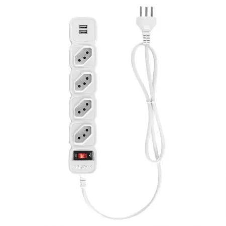 Protetor de linha com 4 tomadas e 2 portas USB Branco EPE 204 - Intelbras