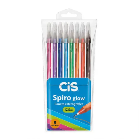 Caneta esferográfica 0.7mm Spiro Glow - com 8 unidades - Cis
