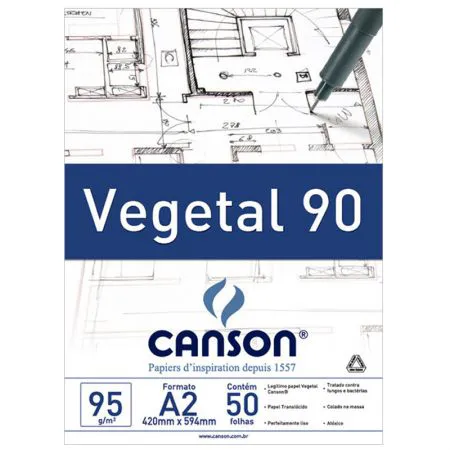 Papel vegetal liso A2 90 grs  - com 50 folhas - Canson