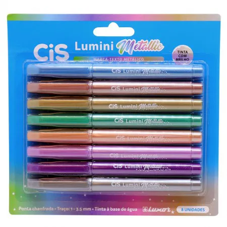 Pincel marca texto Lumini Metálico com brilho 8 unidades - Cis