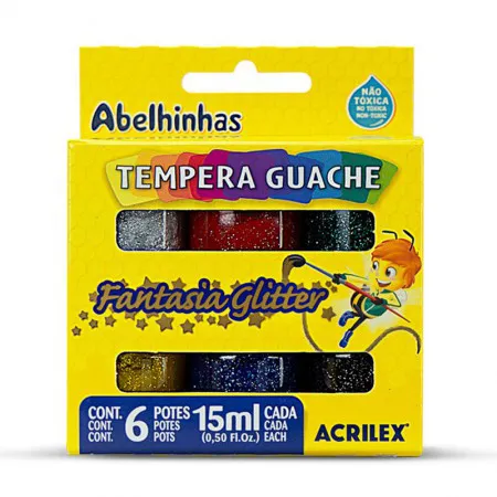 Tinta guache Fantasia Glitter 6 cores 15ml - 02001 - Acrilex