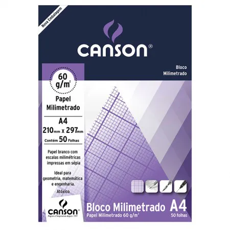 Bloco milimetrado A4 60g - com 50 folhas - Canson
