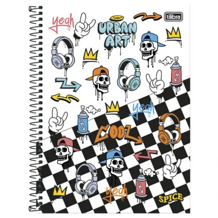 Caderno espiral capa dura universitário 1x1 80 folhas Spice Urban Art - Tilibra