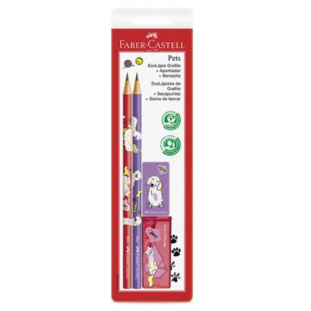Lápis preto Pets Rosa e Roxo SM/935PETRR com 2 lápis 1 borracha e 1 apontador - Faber-Castell
