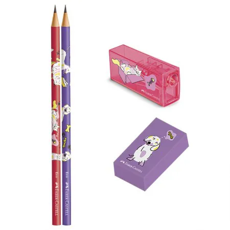 Lápis preto Pets Rosa e Roxo SM/935PETRR com 2 lápis 1 borracha e 1 apontador - Faber-Castell