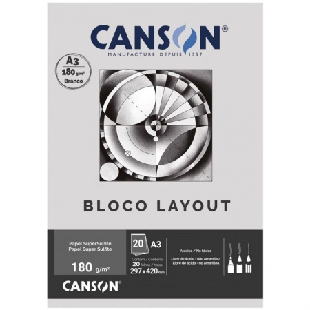 Bloco layout liso A3 180g - com 20 folhas - Canson