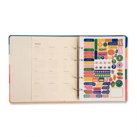 Caderno argolado criativo organizador 100 folhas Ladrilhos Coração - Cicero