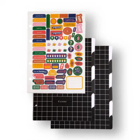 Divisória médio criativo argolado preto e branco com 12 abas e 1 folha adesivo - Cicero