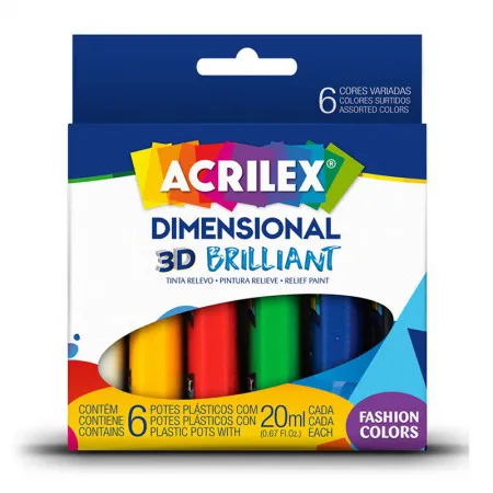 Tinta Dimensional Relevo 3D Brilhante 6 cores 20ml 12106 - Acrilex