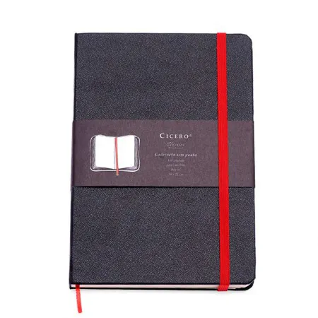 Caderneta capa dura 1/8 Fitto Clássica Preto e Vermelho sem pauta 160 folhas - Cicero