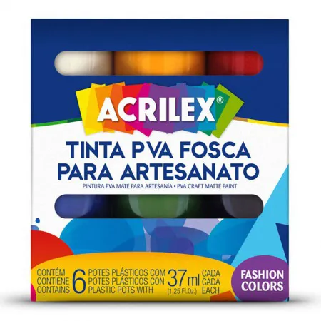 Tinta para artesanato PVA fosca 6 cores 37ml - 03200 - Acrilex